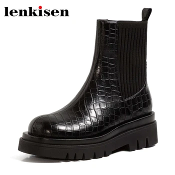 

Lenkisen round toe thick bottom British style Chelsea boots slip on convenient winter keep warm young lady basic ankle boots L41