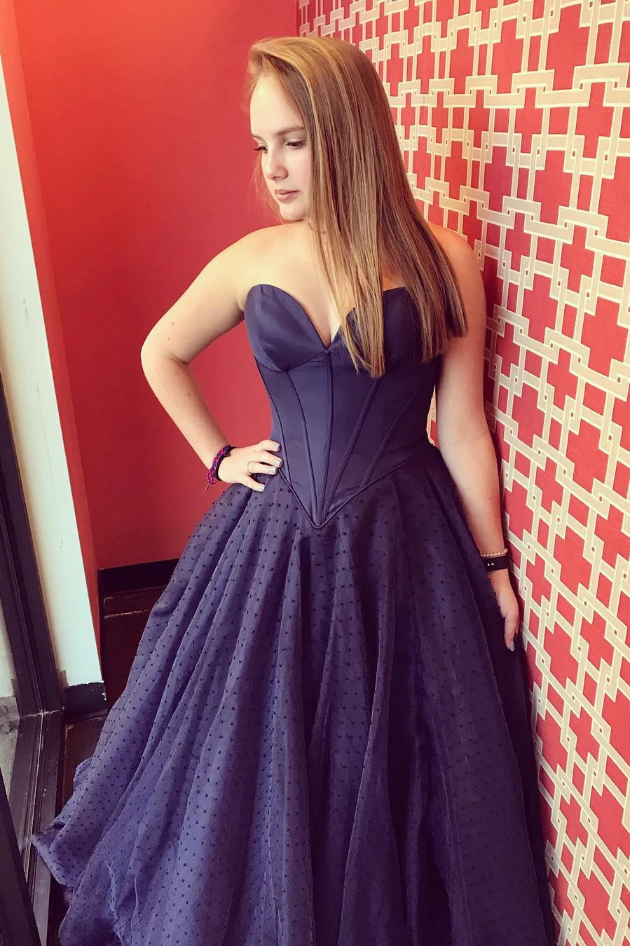 

Deep Purple Satin Dot Tulle Formal Evening Gown Sweetheart Dress robe de soiree