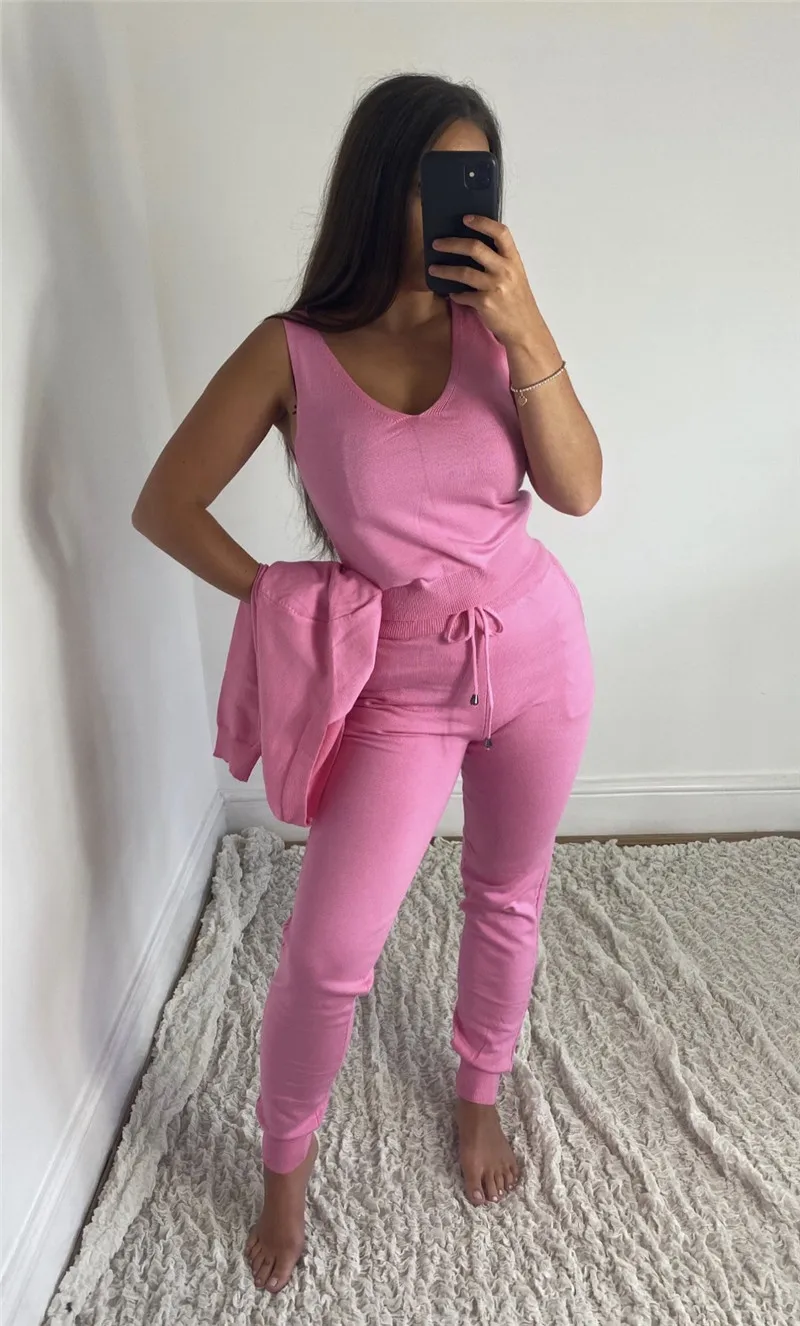 knitted 3 piece women loungewear sets cardigan ladies jumper outfits autumn knit tracksuit woman new casual 3 pcs matching sets