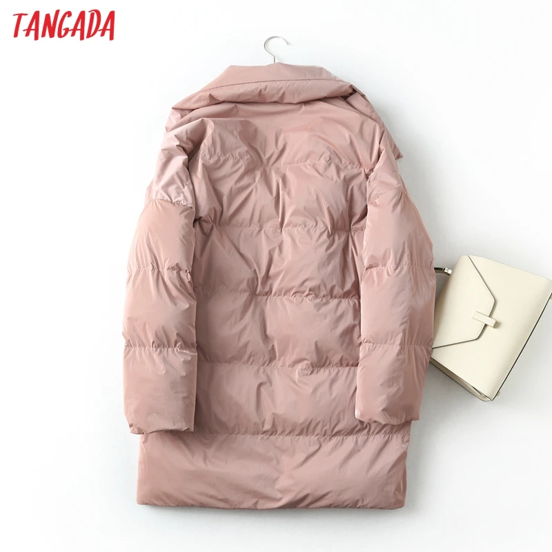 Tangada, женские розовые длинные парки больших размеров, толстые, с длинным рукавом, на молнии, с карманами, женское теплое корейское зимнее пальто, модное 2E01