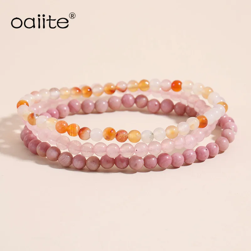 

OAIITE Rose Quartz Bracelet Rhodonite Bracelet Red Agate Mini Gem Stone Energy Bracelets Set Drop Shipping