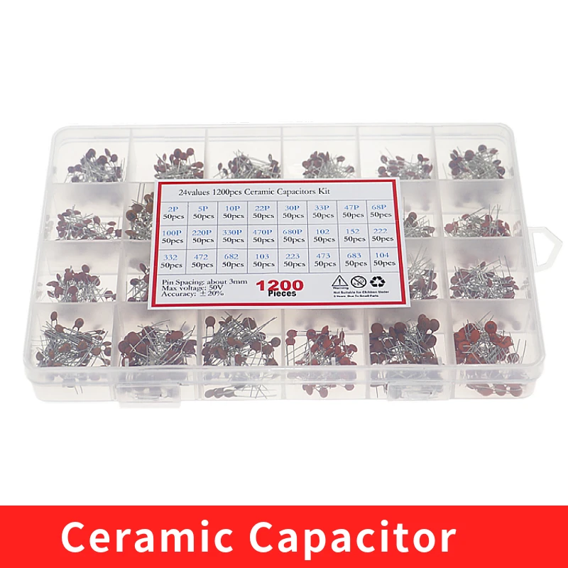 세라믹 커패시터 세트, 전자 커패시터 팩, 24 값, 2PF-0.1UF, 50V 세라믹..