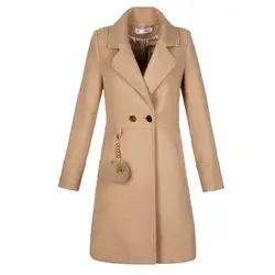 2019 новое зимнее шерстяное пальто Женская тонкая Длинная шерстяная куртка Женская мода плюс размер Толстая теплая женская верхняя одежда