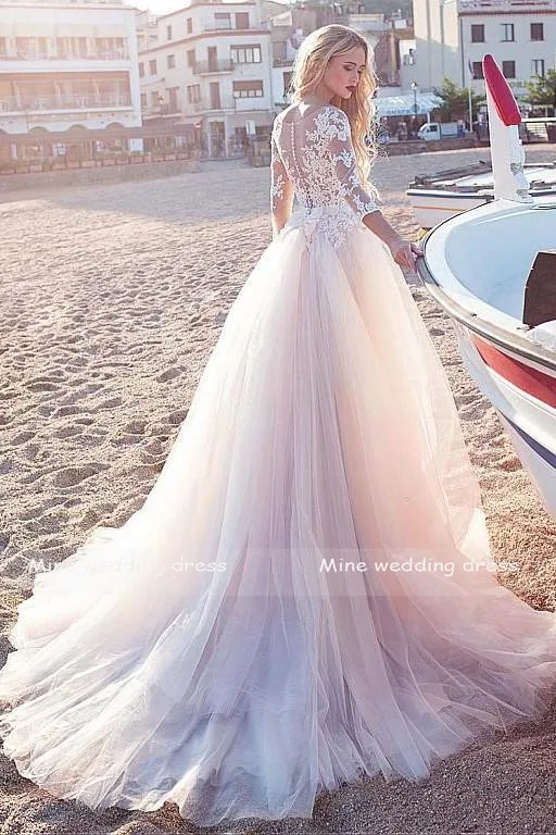 lace-tulle-skirt-wedding-dresses-with-illusion-neckline-1