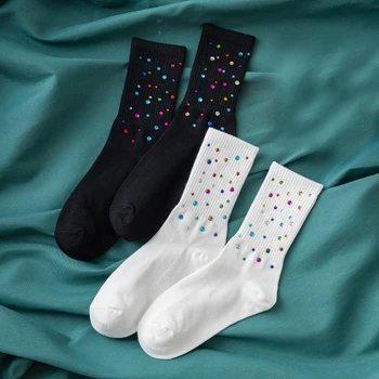 

Luxurious Rhinestone Socks Women's Sox.Ladies Black White Hot Fix Rhinestone Ankle Socks Shorts Sock Female Hosiery