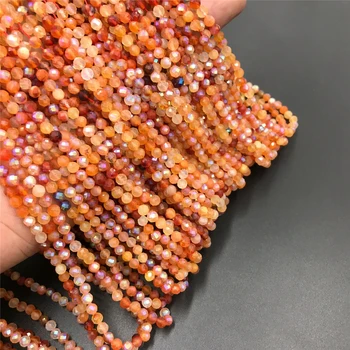 

Natural Red Agates Yellow Agat Gem Beads Tiny Round Stone Bead 4MM Faceted Beads Jewelry For Earrings Bracelet Beadwork Making