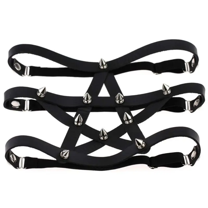 

Women Faux Leather Harajuku Leg Garter Anime Style Star Rivet Stud Thigh Ring