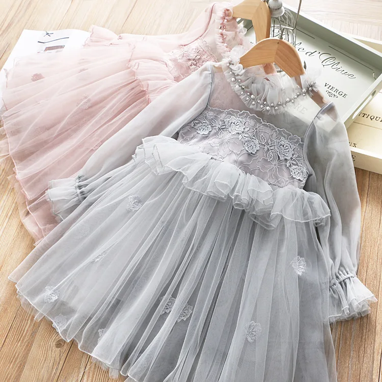 Spring 2020 Girl Princess Dress New Neckline Bead Tulle Embroidered Pompey Cake Kids Dresses Fairy Children's Frocks | Детская