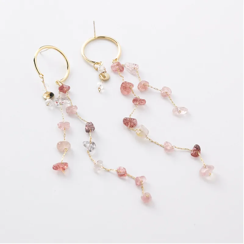 

925 Sterling Silver Needle Korean New Irregular Handmade Color Stone Tassel Drop Earrings For Woman Fashion Jewelry Wholesale