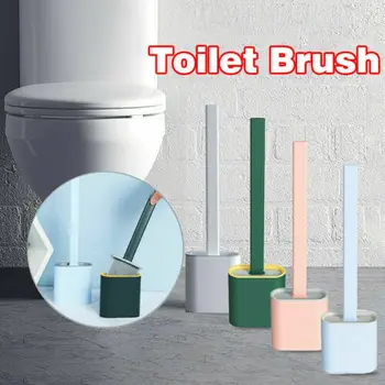 

Silicone WC Toilet Brush Flat Head Flexible Soft Bristles Brush With Quick Drying Holder Set Cleaning Brush For WC Accessories