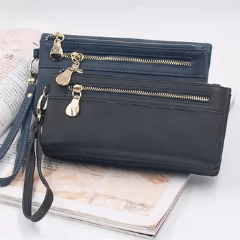 

Popular women's wallet, frosted PU Leather Double Zipper long handbag wallet