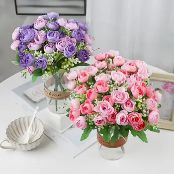 Ramo Simple de Flores Artificiales de 10 Cabezas para Decoración del Hogar, Rosas Falsas de Seda de Gama Alta, ideales para Decorar Fiestas, Bodas, Mesas de Casa, Decoraciones de una Sola Rama