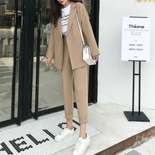 

New Spring Autumn Suit for Female Elegant Working Sets Korean Sets Formal Wear 2021 Women Khaki Blazer Long Pant Two Pieces Sets
