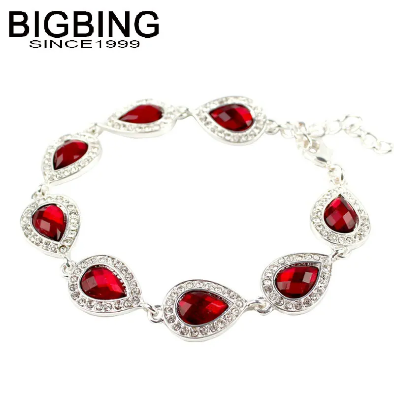 

R170 BIGBING Jewelry Fashion silver drop shape red crystal bracelet women jewlery high quality nickel free Free shipping