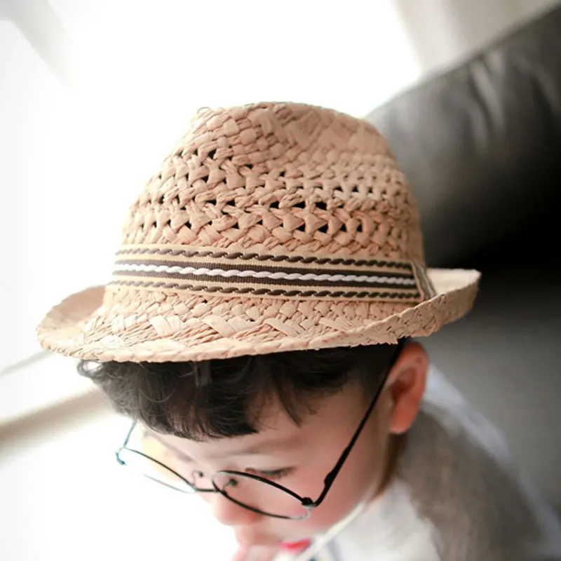 Новая простая модная детская соломенная шляпа ручной работы, винтажная Кепка с широкими полями, летняя пляжная Солнцезащитная шляпа для мальчиков и девочек CTN88