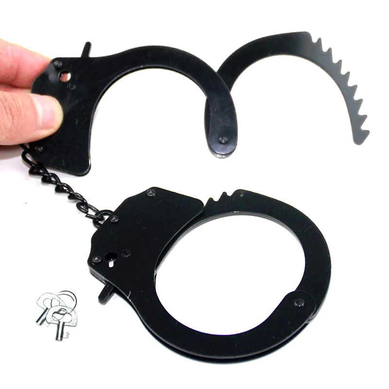 Warm pretend to play Silver Black Metal handcuffs with key role playing tool toy boy difficulty accessories game