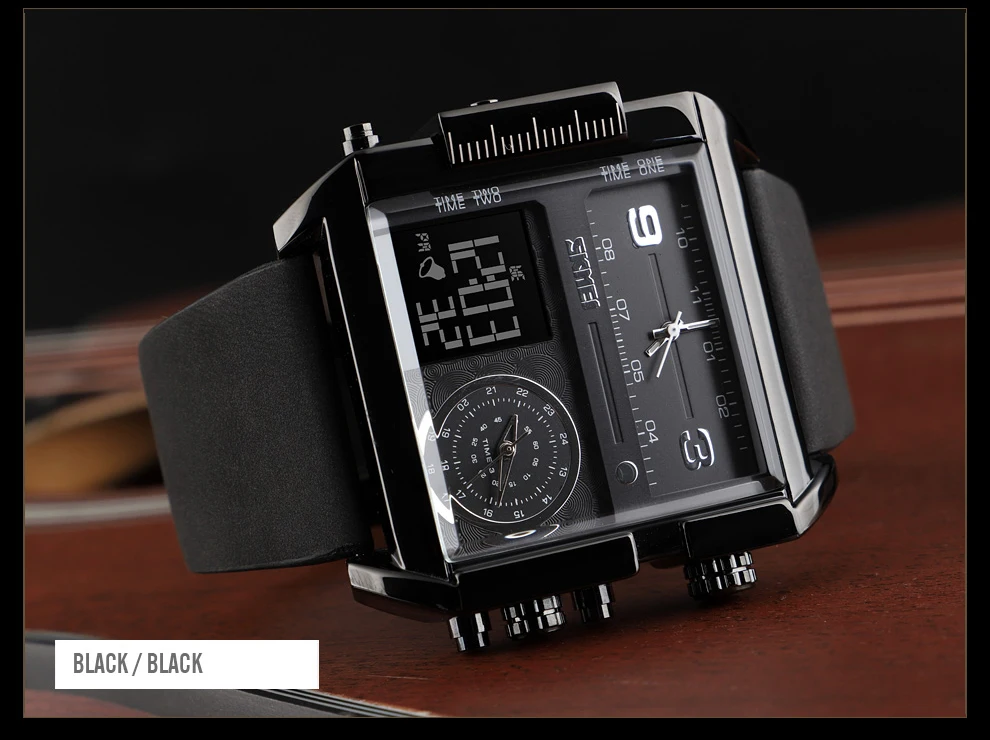SKMEI Мужские Роскошные Аналоговые Цифровые кварцевые часы модные спортивные военные часы мужские водонепроницаемые часы с квадратным циферблатом кожаные Наручные часы