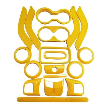 

(Yellow 18PCs) Car Decoration Steering Wheel & Center Console Air Outlet Trim for Jeep Wrangler JK JKU 2011-18