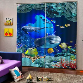

Underwater World Dolphin Coral Cave 3D Photo Curtain For Kids Room Living Room Bedroom Blackout Window Drapes Indoor Decor