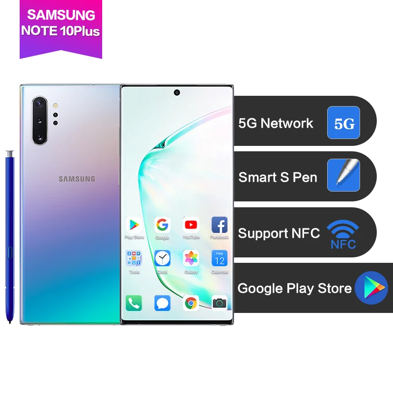 Samsung Galaxy Note 10 Plus 5G Водонепроницаемый AMOLED NFC 3040*1440 12G 256G отпечаток пальца+ распознавание лица 4300mAh Восьмиядерный 4 камеры S ручка