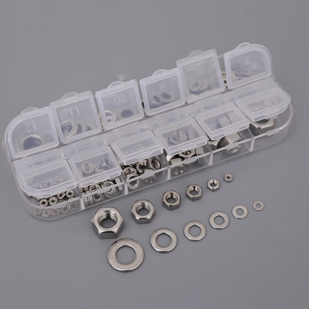 [137-PCS]M2-M8 Flat Washer and Hex Nuts Assortment Flat Gasket Hex Nuts Kit Made of Durable Hardened 304 Stainless Steel