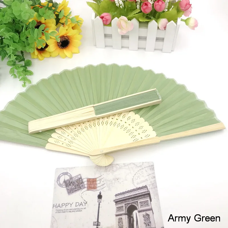 50 шт./лот, персонализированный Свадебный вентилятор ручной работы, бамбуковый вентилятор для свадьбы и душа для невесты, раздача подарков на вечеринке для гостей - Цвет: Army Green