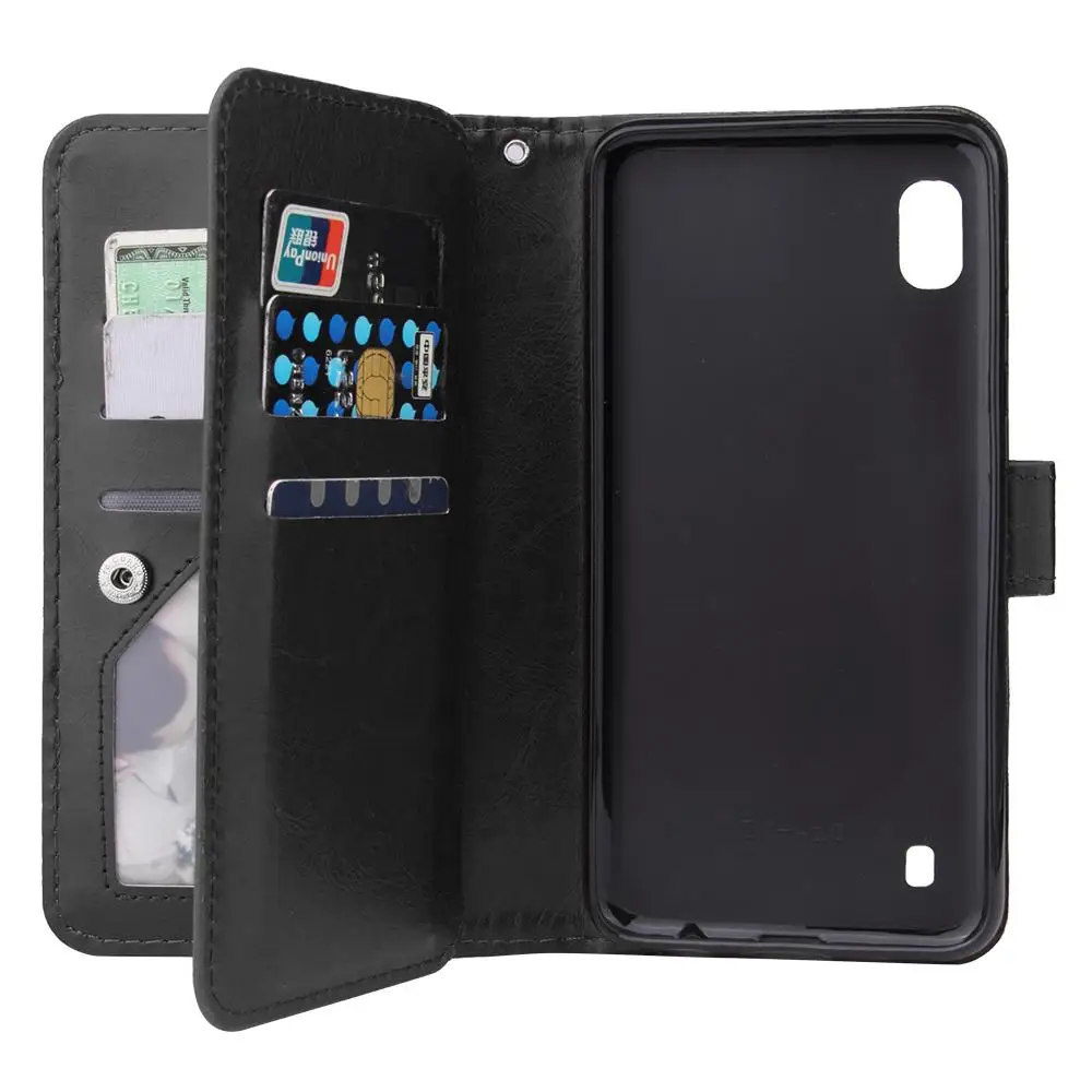 Кожаный защитный чехол для телефона samsung A10 с 9 картами