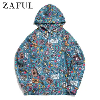 

ZAFUL Men Music Elements Graphic Print Casual Hoodie Long Sleeve Kangaroo Pocket Tops Casual Hip Hop Funny Streetwear Sweatshirt
