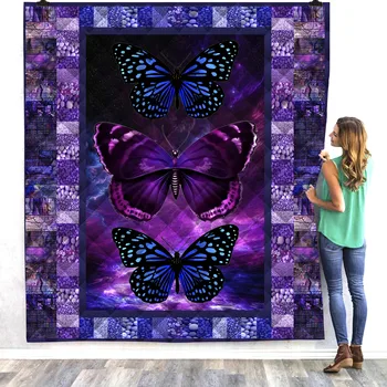 

3D Butterfly Goose Soft Stone Printing Digital Quilt 2019 Checkered Grid Cute Insect Comforter Comfortable Summer Quilt For Beds