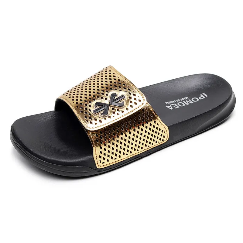 gold and silver flip flops