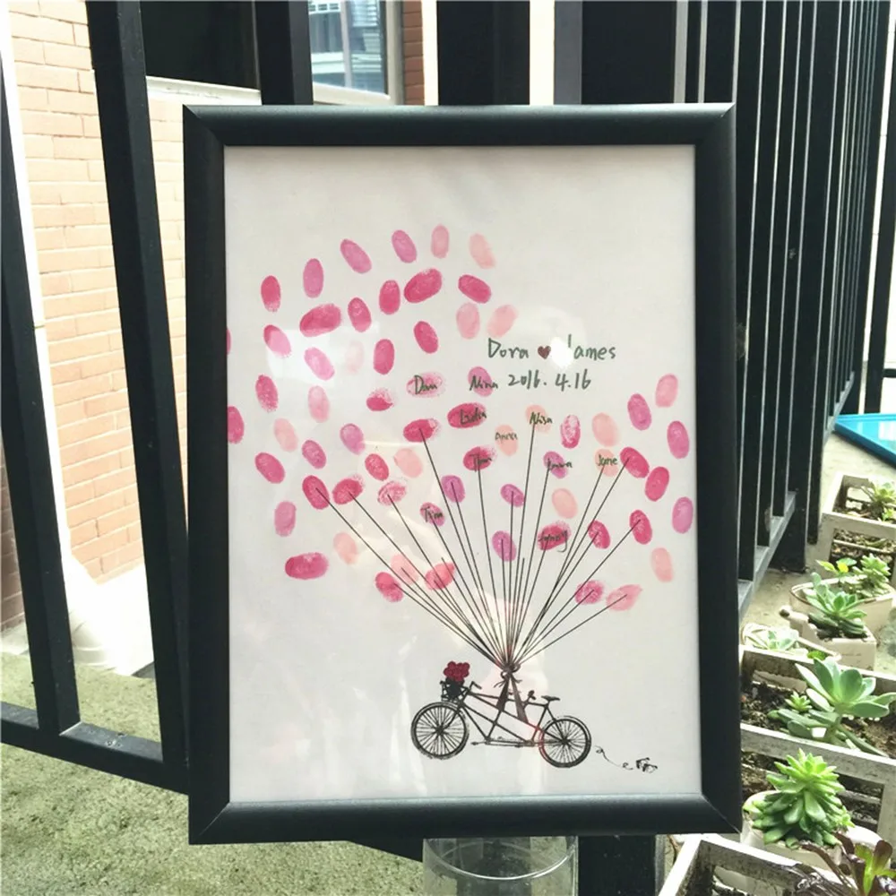

40x30cm Party Sign-in Personality Wedding Signature Guest Books Creative Heart Shaped Branches Fingerprint Sign in the Tree