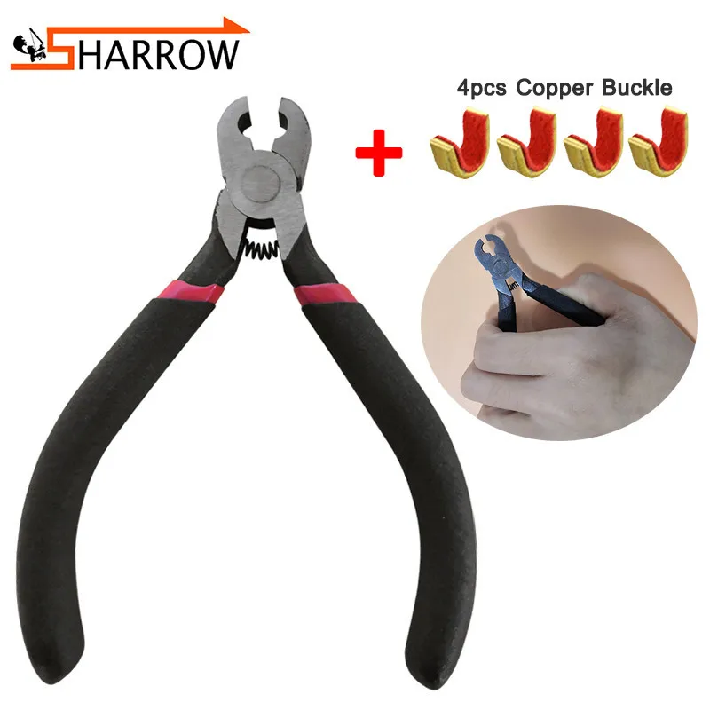 

Archery Bowstring Position Buckle Clip Install Pliers Carbon Steel Clamp Head 4pcs Copper Buckles Shooting Hunting Accessories