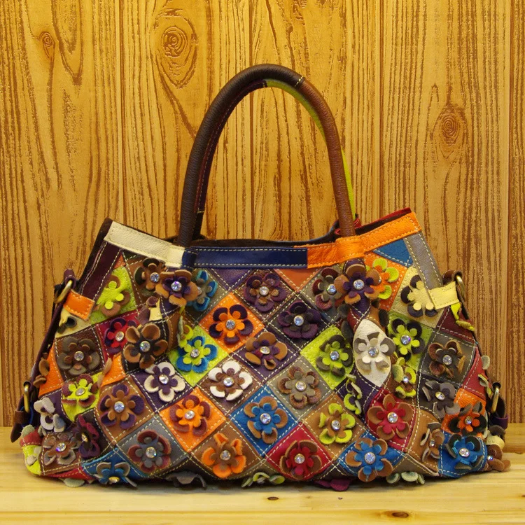 

Leather Bag Cool Mixed Colors Colorful Floral Mixed Colors Hand Shoulder WOMEN'S Cow Leather Bag