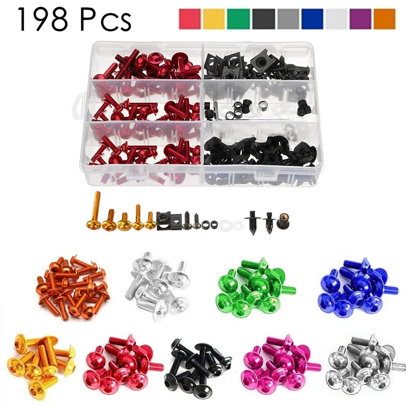 

Universal Motorcycle fairing windshield body modification bolt set screw clip screw 198PCS