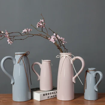 

Nordic ceramic vase Creative ear pot handle flower vases handle hydroponic hogar moderno wedding vase home decoration