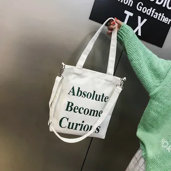 

Letter Printed Women's Canvas Bag Shoulder Students Simple Large-Volume Portable Shoulder Bag Crossbody Bags For Female Casual
