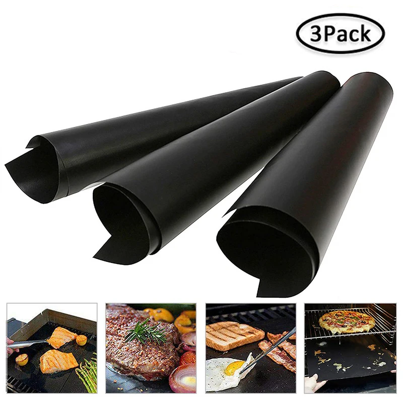 3pcs Bbq Mesh Mat Nonstick Grill Pan Liner Reusable Outdoor black 【絶品】
