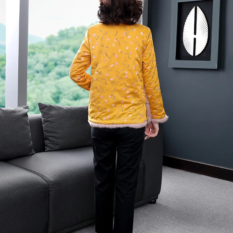 

Women's 2019 Autumn & Winter New Style Fur Collar Warm Coat Machine Embroidery Small Stand Collar Cotton Coat Mid-length Tops 68