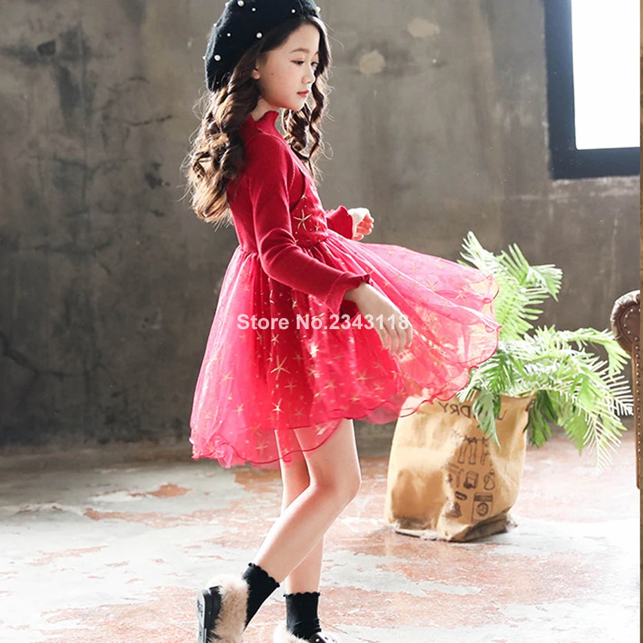 

Girl Dress Star Pattern Girls Princess Dress Kids Fashion Dress For Girl Autumn Winter Children's Costumes For Girls 6 8 10 12