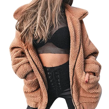 

Faux Fur Coat Women Fuzzy Fleece Jacket Collar Zipper Outwear Soft Thick Shaggy Teddy Overcoat Winter Casual Warm
