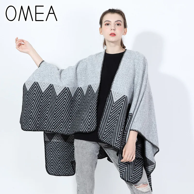 

Poncho Cape Blanket Scarf Special Design New Fashion Cloak Shawl Wrap Winter Women Pashmina Striped Cashmere Winter Coat Women