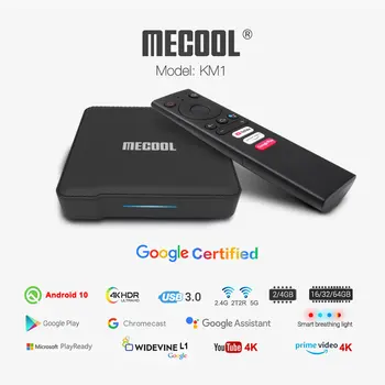 

Mecool Andriod 10 smart box KM1 4G DDR3 32G ROM Amlogic S905X3 set top box tv box Dual Wifi 4K Voice Google Certified smart box