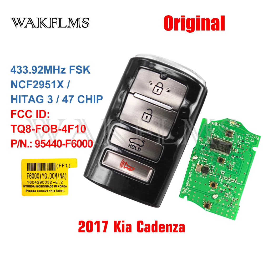 TQ8-FOB-4F10 Original Proximity Keyless Smart Remote Car Key Fob 433MHz For 2017 2018 2019 KIA Cadenza 95440-F6000 95440F6000
