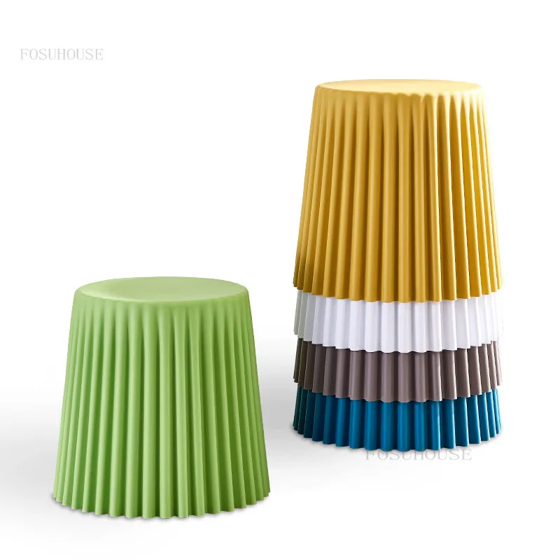 Modern Minimalist Plastic Stool Living Room Bedroom Furniture Low Stool Round Bucket Stackable Colorful Multi-functional