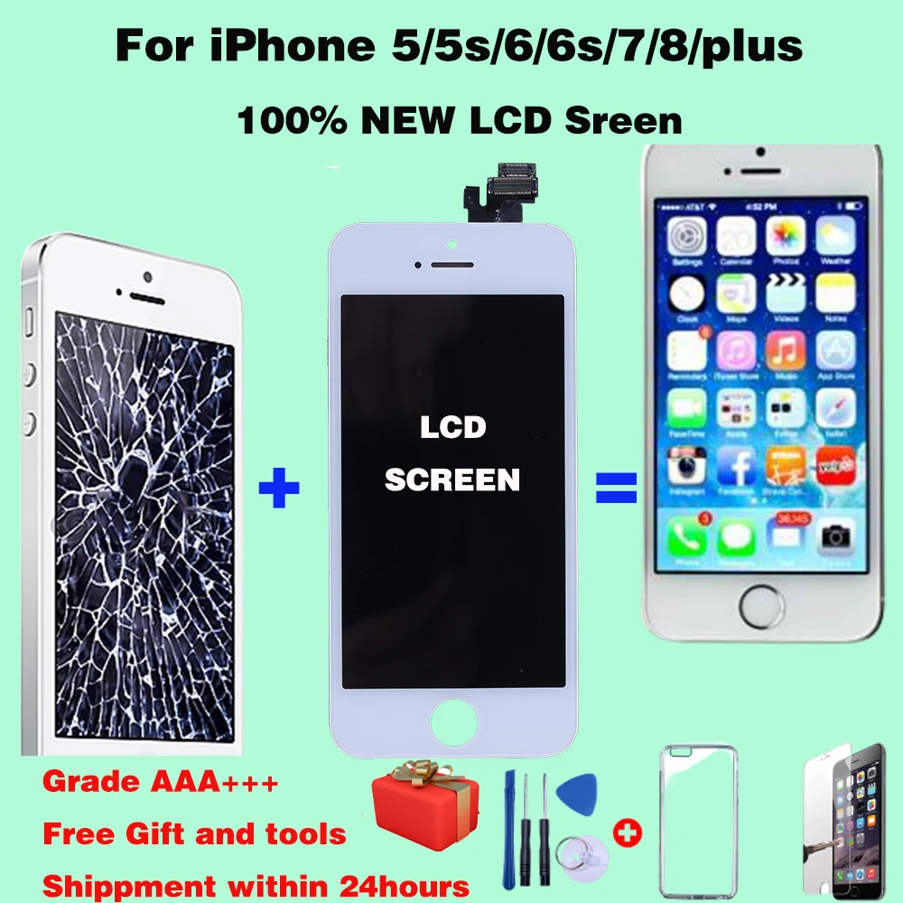 AAA + ЖК дисплей для iPhone 5 6 6S 7 8 Plus сенсорный экран Замена 5S LCD без битых пикселей