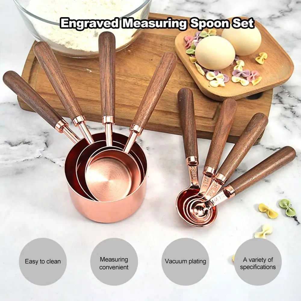 Stainless Steel Kitchen Baking Measuring Cup Walnut Handle Bartending Scale Spoon Set Cooking Tool | Дом и сад