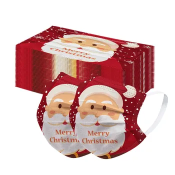 

50pcs Unisex Cute Santa Claus Printed Soft Masks Disposable 3-layer Protective Face Masks Christmas Festive Party Masks Masque