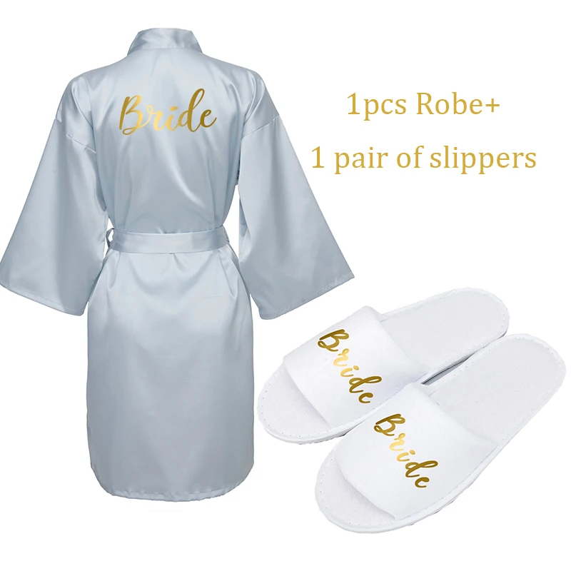 Owiter/Коллекция года; Бордовое платье; атласный шелковый халат и тапочки; Свадебный банный халат; одежда для невесты и подружки невесты; женское кимоно; вечерние Халаты; подарки - Цвет: light blue