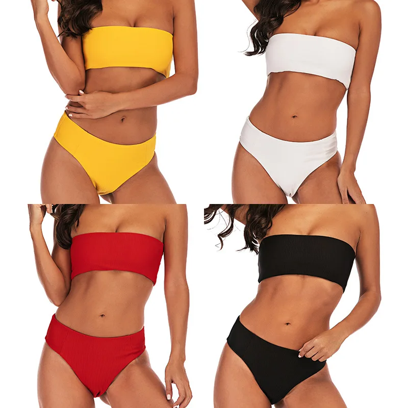 

BLACK-AND-WHITE, full-color, pit Bikini, strapless, high-waisted, sexy, two-piece swimsuit, 2020, the new sexy girls swimsuit