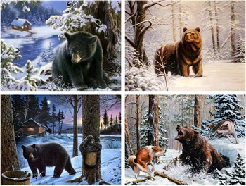

Yikexin Diamond Mosaic Full Set Diamond Painting Bear Snow Scenery Animal Cross Stitch Diamond Embroidery Full Drill Display